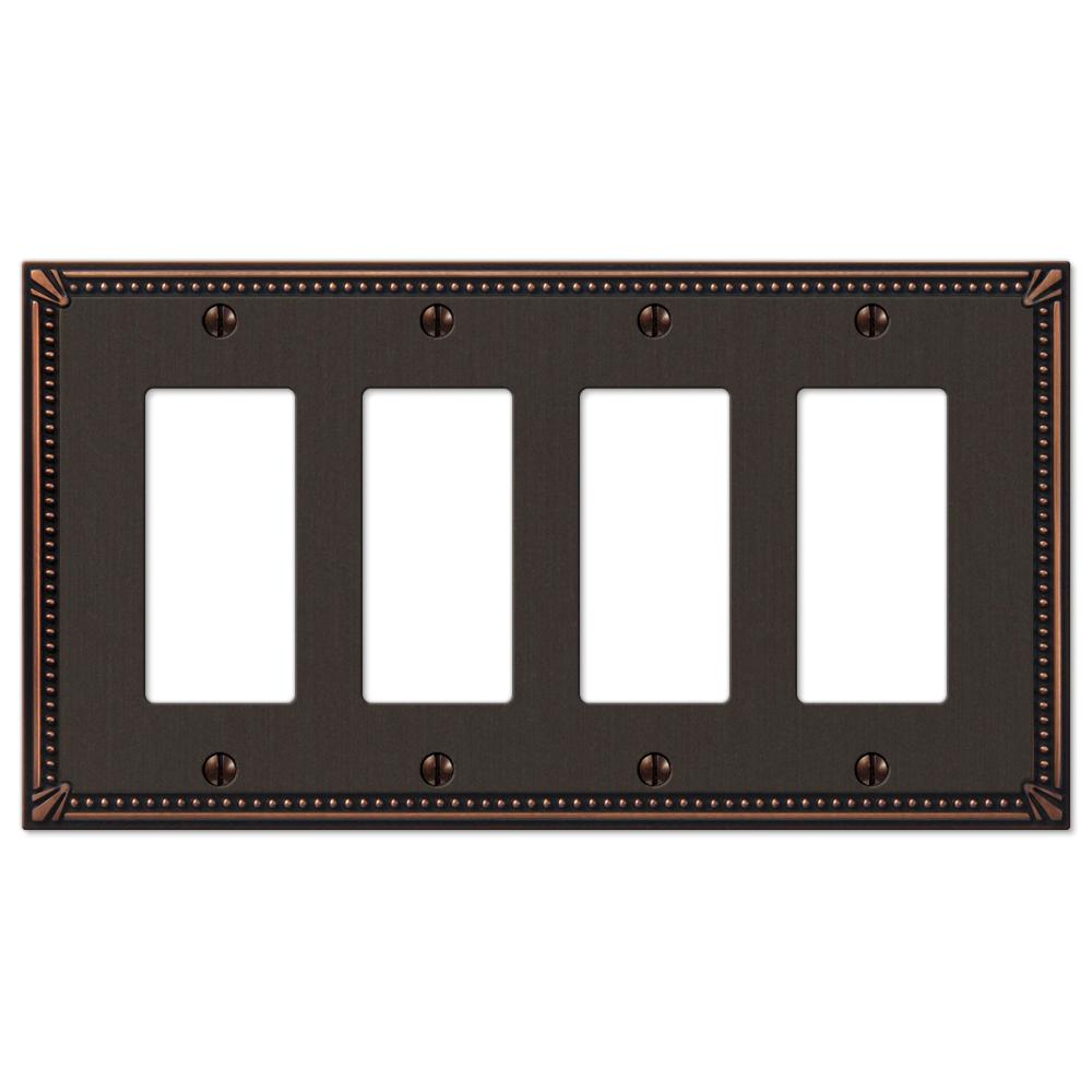 Amerelle Imperial Bead 4 Decora Wall Plate Aged Bronze 74R4DB The   Bronze Amerelle Rocker Light Switch Plates 74r4db 64 1000 