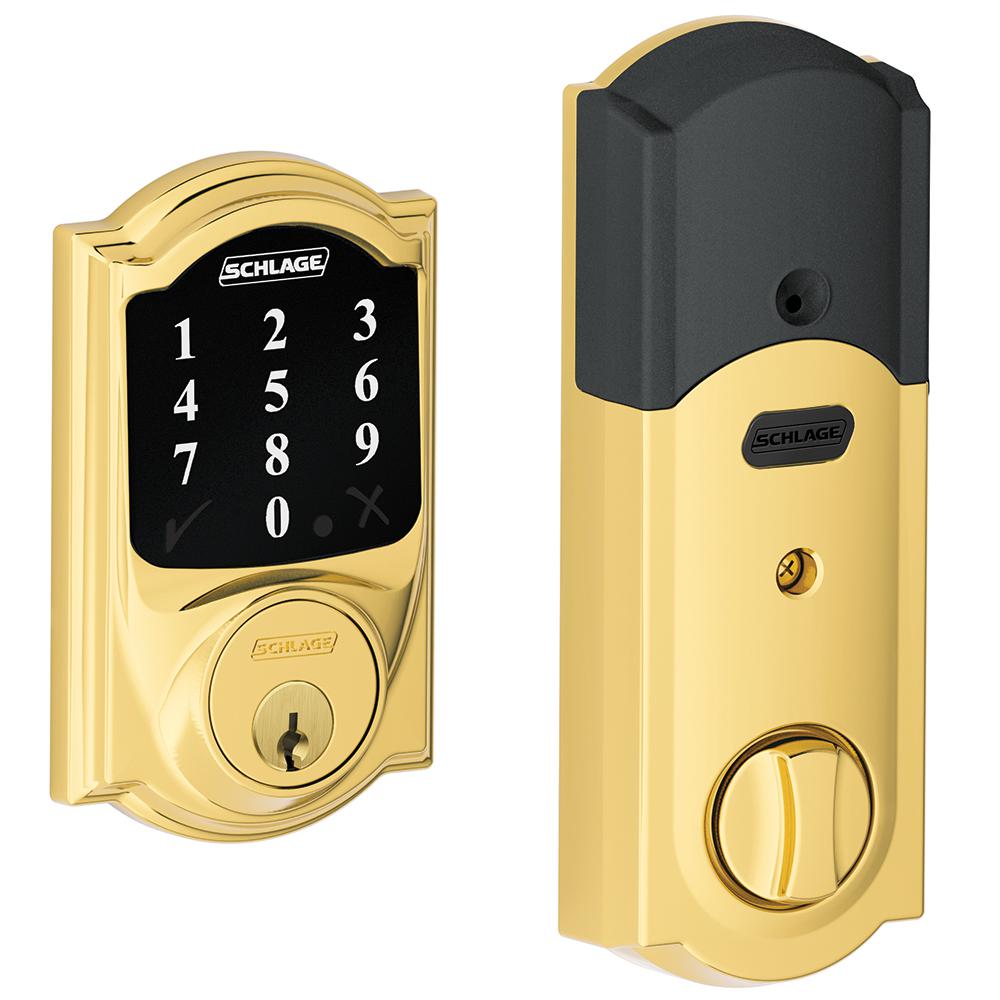 UPC 043156416950 product image for Connect Bright Brass Touchscreen Deadbolt with Camelot Trim | upcitemdb.com