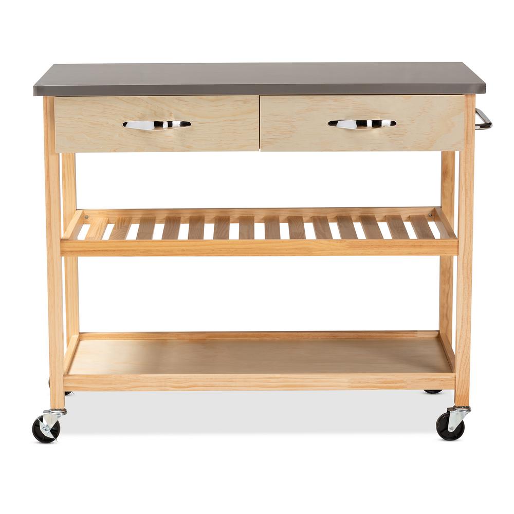 Baxton Studio Cresta Natural Kitchen Island With Storage Cart 153