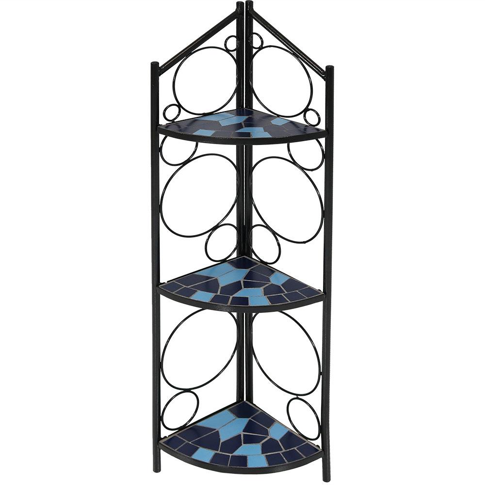 Sunnydaze Decor 44 In Mosaic Tiled Blue Steel Corner Plant Stand Mosaic Tiled Blue Steel Corner Plant Stand Shelf