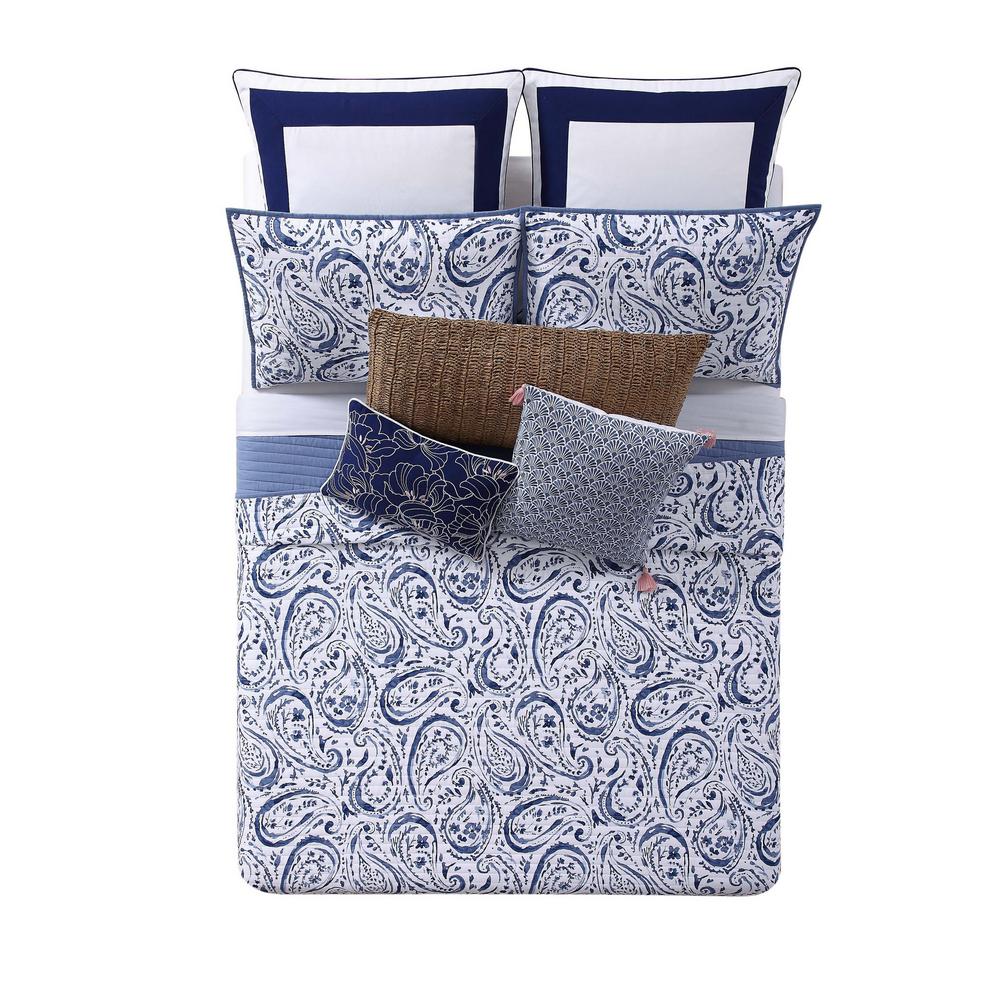 Oceanfront Resort Indienne 3 Piece Blue And White Print Paisley