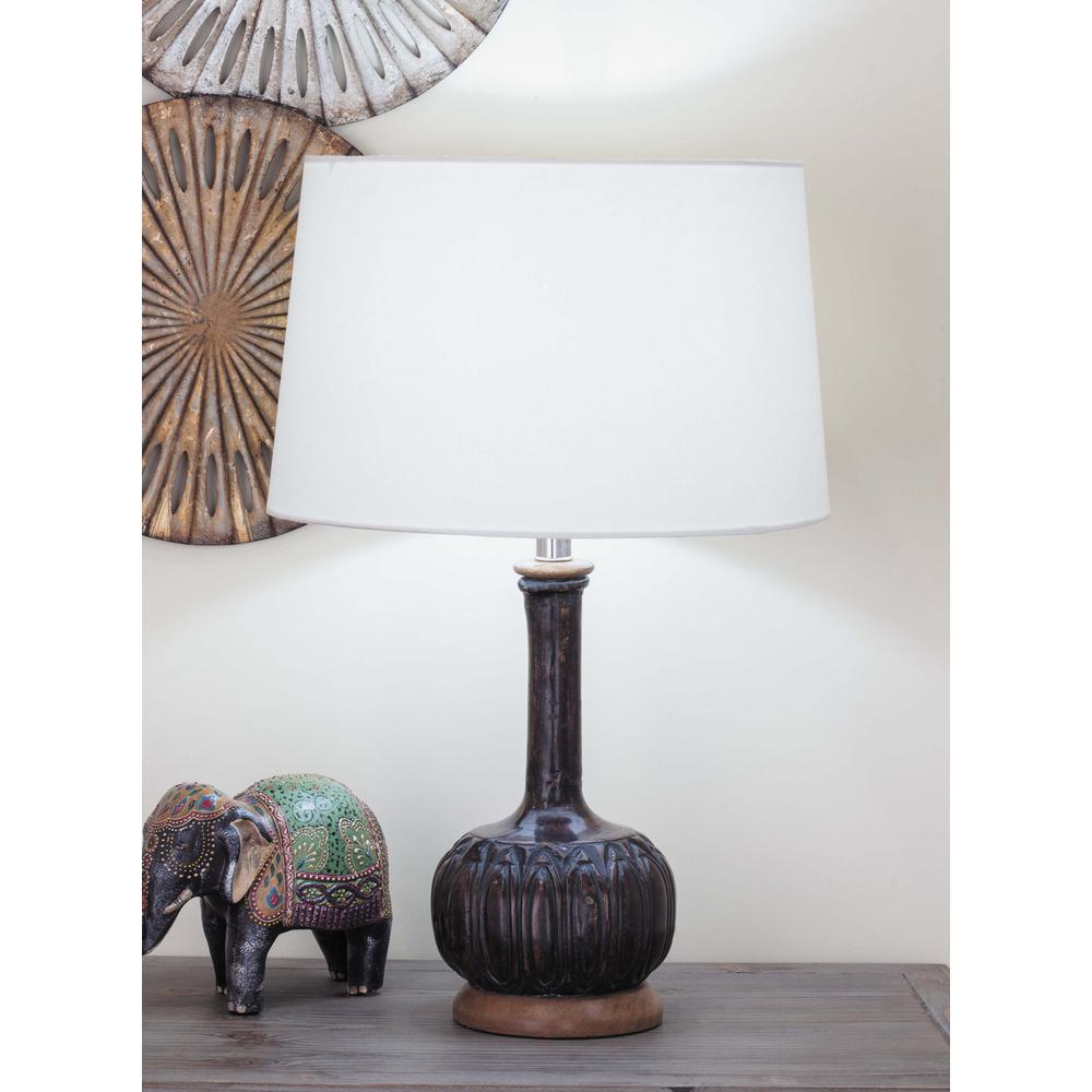 24 In Brown Wood Table Lamp With White Paper Mache Shade 24 In Brown Wood Table Lamp With White Paper Mache Shade