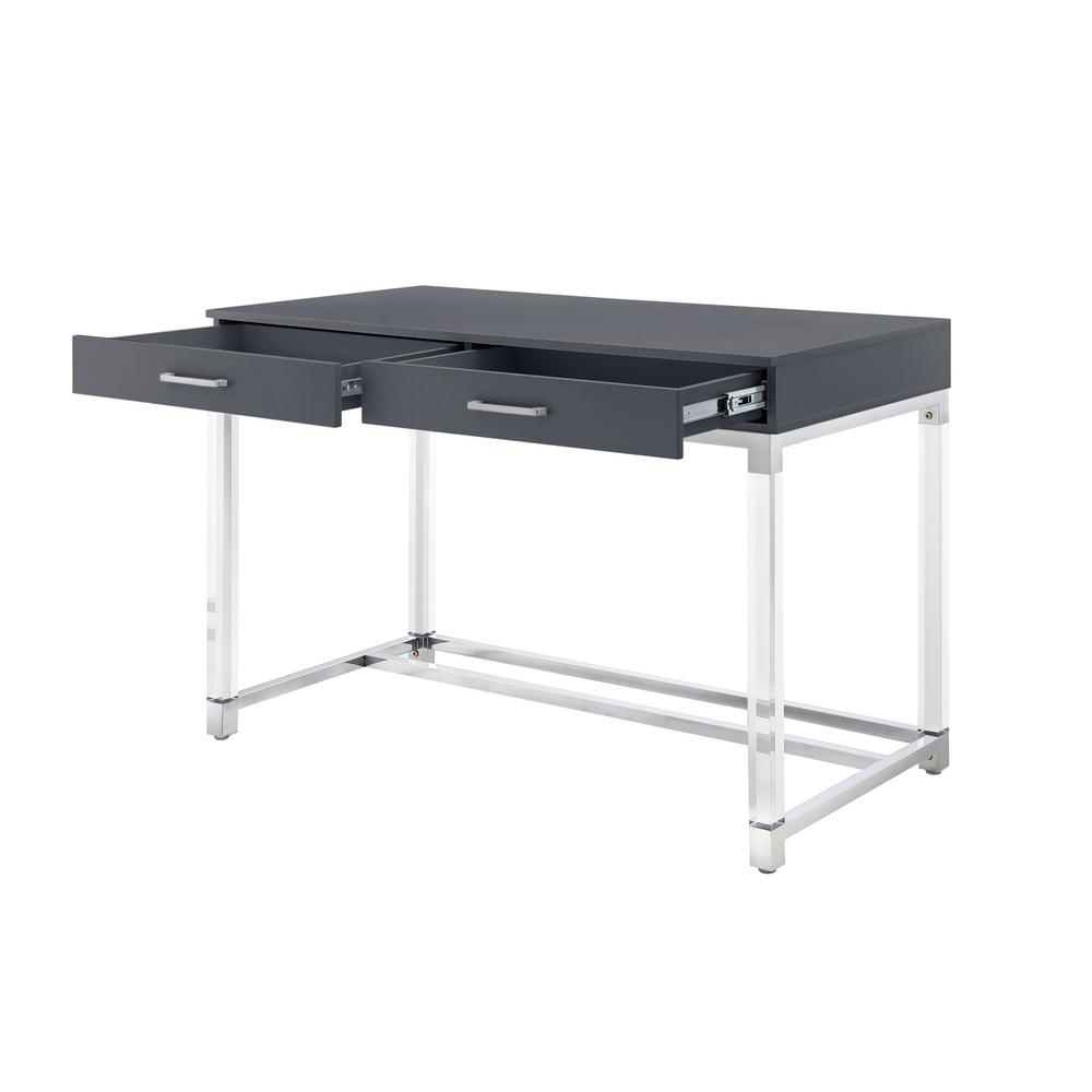 Inspired Home Caspian Dark Grey Chrome Writing Desk With High