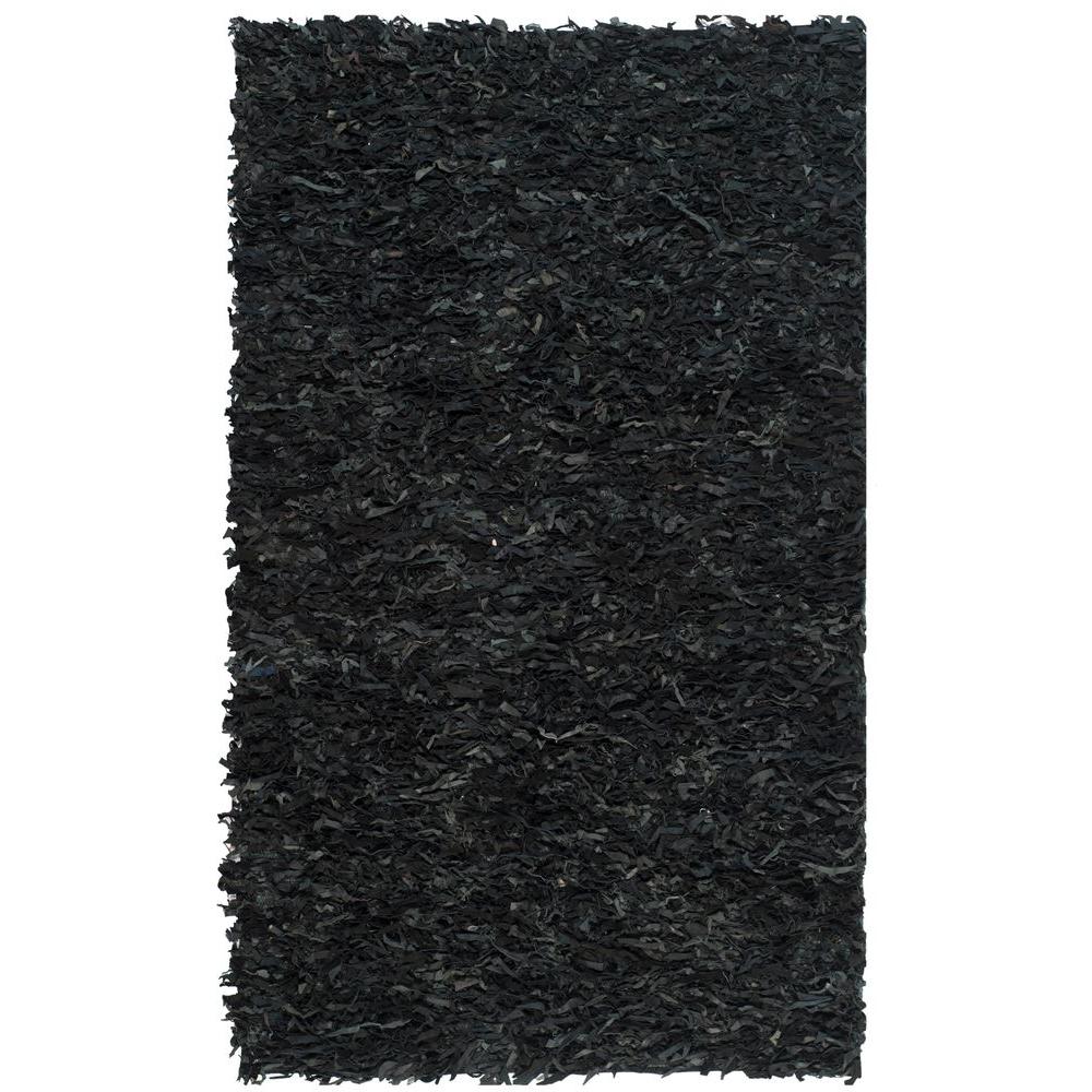 Safavieh Leather Shag Black Ft X Ft Area Rug Lsg A The Home Depot