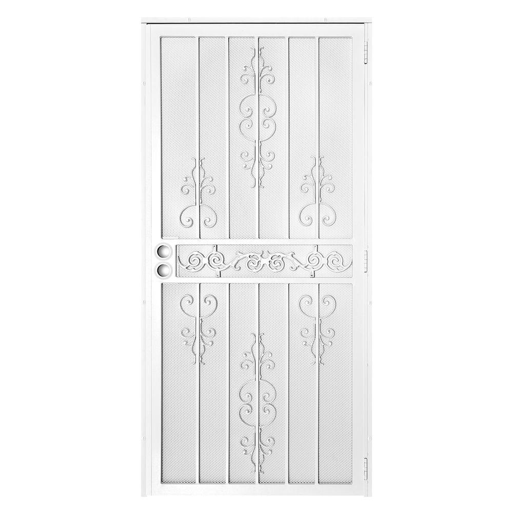 Unique Home Designs 36 In X 80 In El Dorado White Surface Mount Outswing Steel Security Door With Heavy Duty Expanded Metal Screen