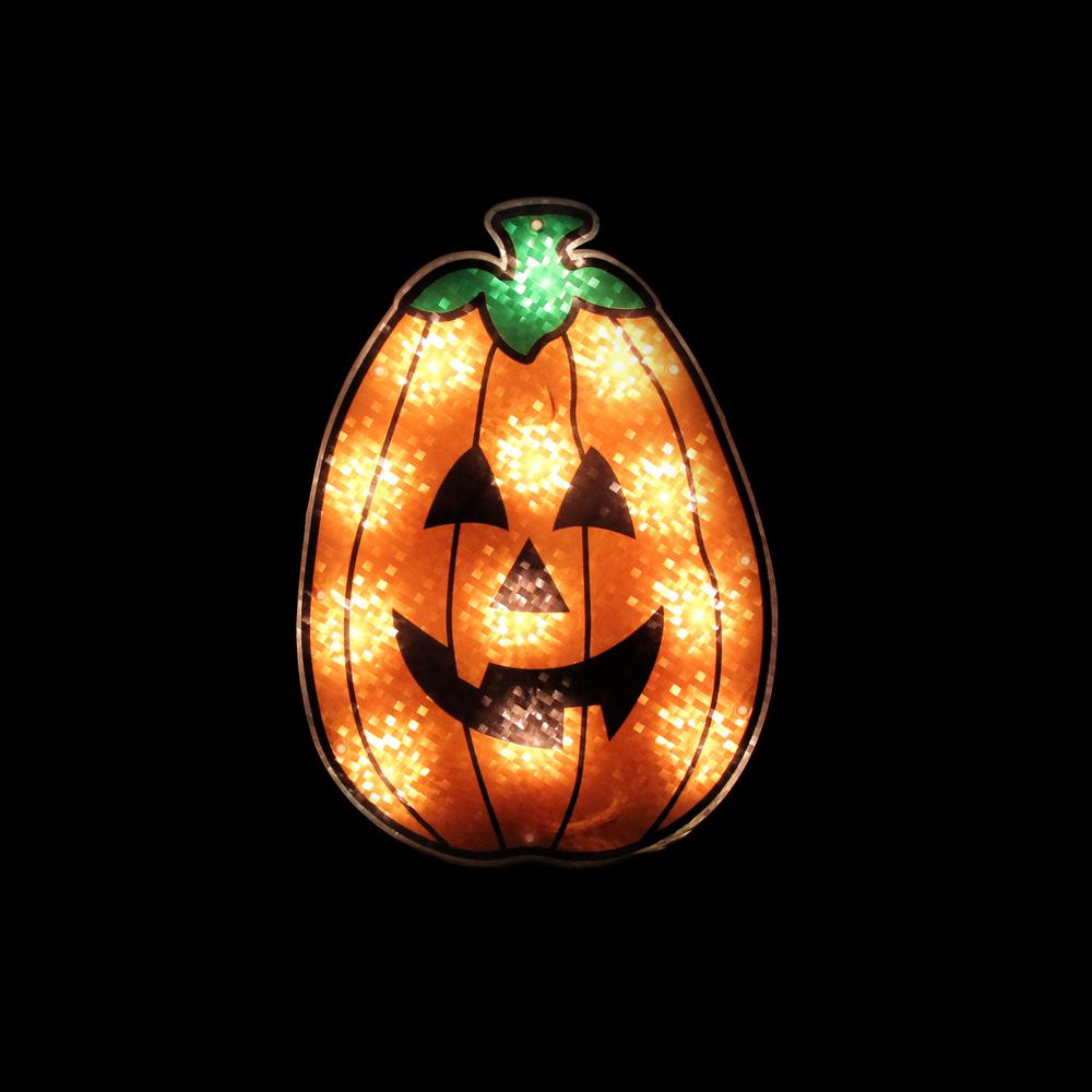 Northlight 12 In Orange Holographic Lighted Pumpkin Halloween Window Silhouette Decoration 32913621 The Home Depot