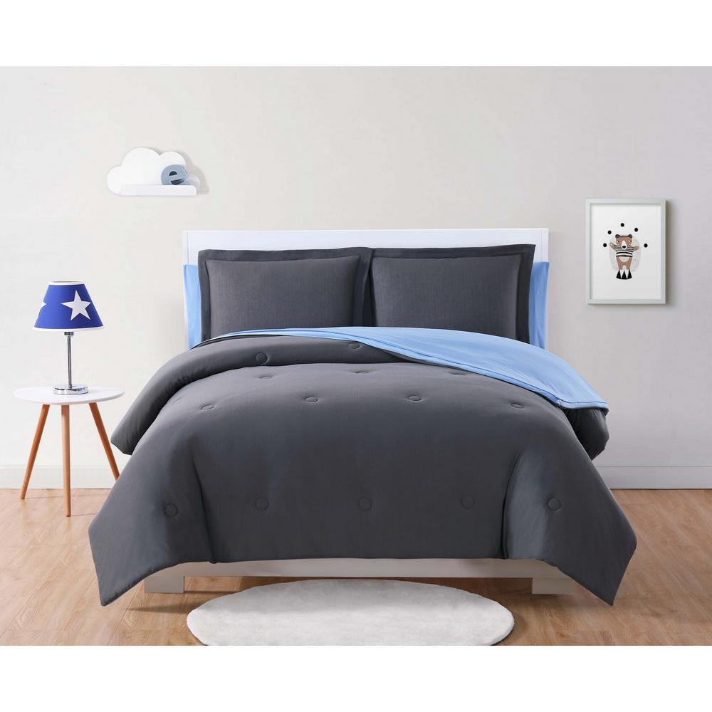 Laura Hart Kids Solid Jersey Charcoal And Blue Twin Bed In A Laura Hart Kids Solid Jersey Charcoal And Blue Twin Bed In A Bag Bib2399cbtw 00 The Home Depot
