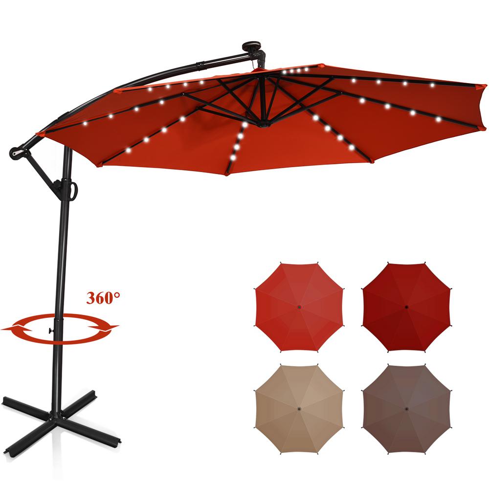 Costway 10 Ft Aluminum Offset Cantilever Solar Tilt Patio Umbrella Led Lights 360 Degrees Rotation Orange Op70282or The Home Depot