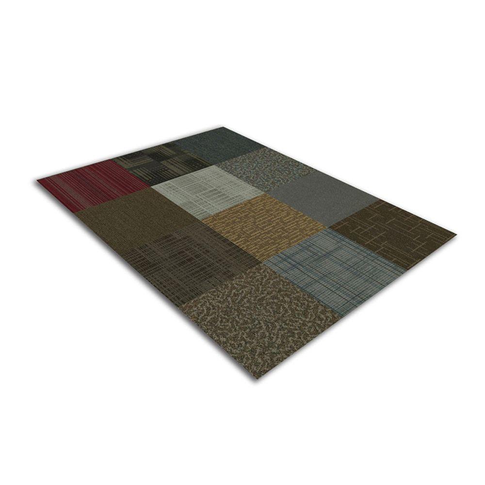 Kaleidoscope Collection Multicolor Assorted Loop Commercial 24 in. x 24 in. Carpet Tile (12