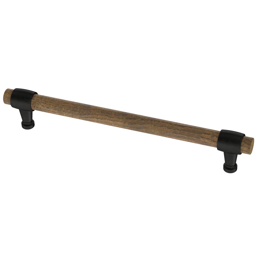 Modern 6-5/16 in. (160mm) Center-to-Center Matte Black with Rustic Pine Wood Drawer Pull