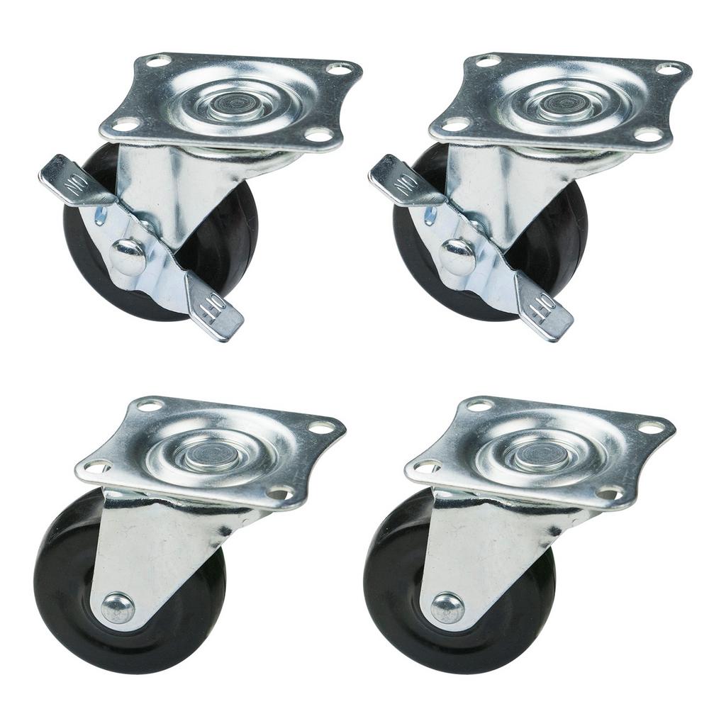 POWERTEC 2 in. Low Profile Rubber Swivel Plate Casters (4Pack)17211