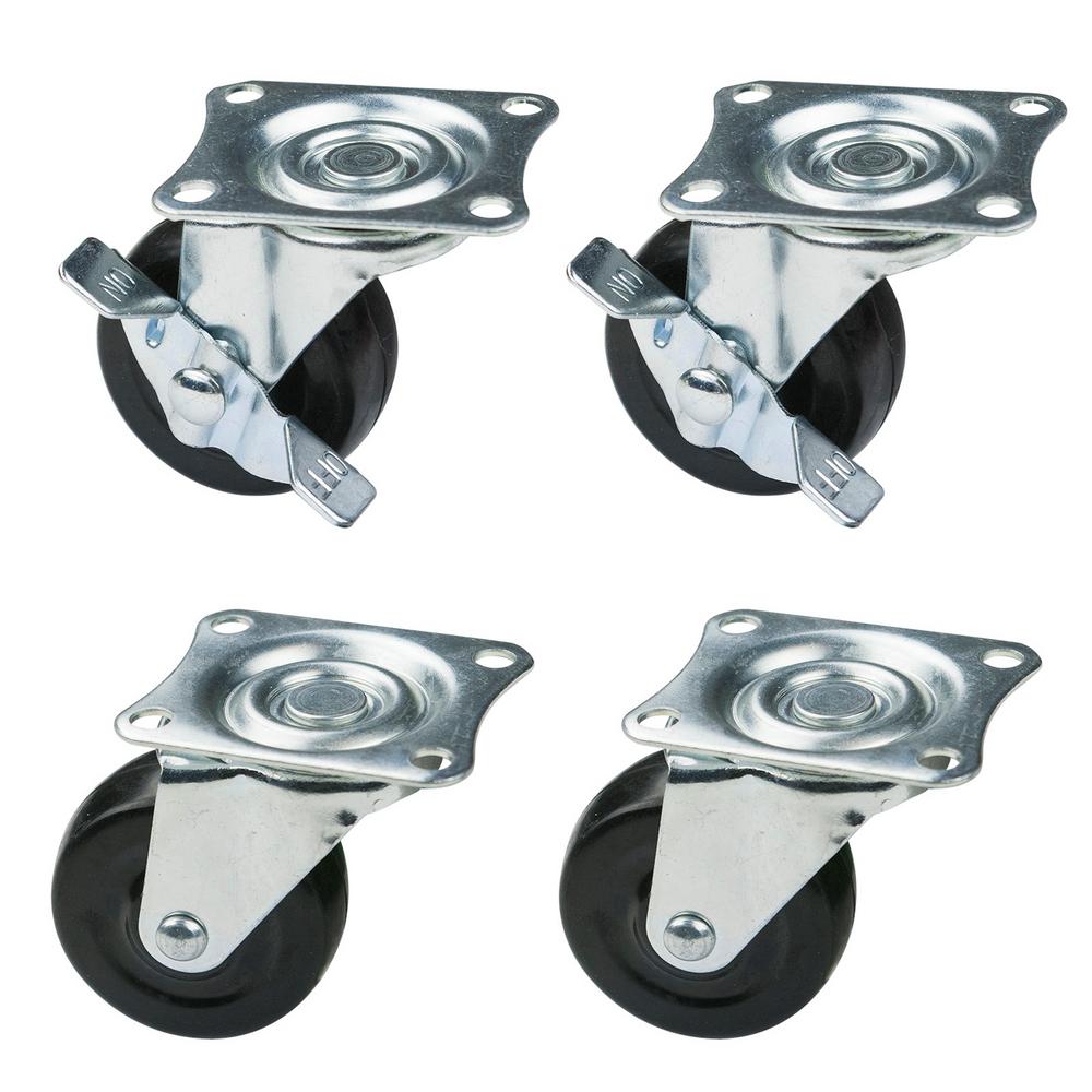 POWERTEC 2 in. Low Profile Rubber Swivel Plate Casters (4-Pack)