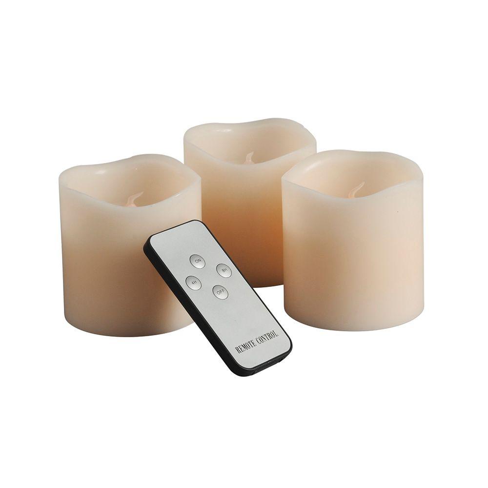 3 in. H Battery Operated Wavy Edge Wax LED Candle Set with Remote (3