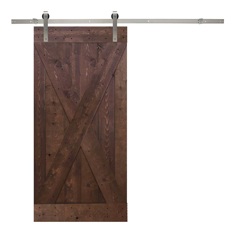 CALHOME 36 in. x 84 in. XPanel Knotty Pine Wood Barn Door with Sliding