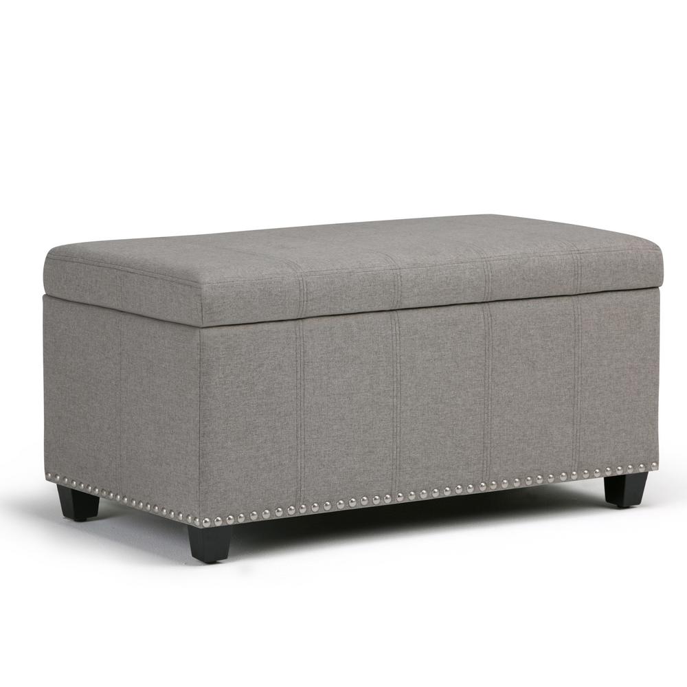 Simpli Home Harrison Slate Grey Linen Look Fabric Storage OttomanAXCOT265SGL The Home Depot