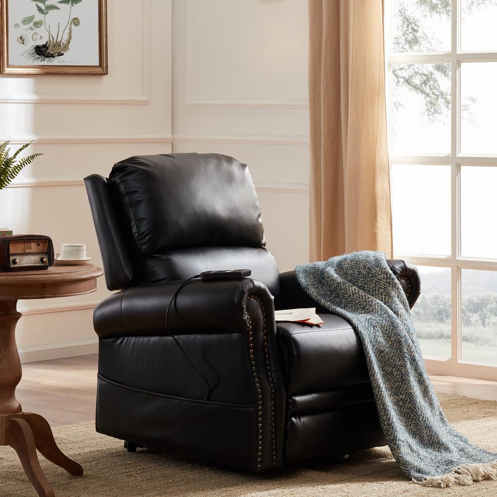 Merax Black PU Leather Heavy Duty Power Lift Recliner Chair PP191618AAB The Home Depot