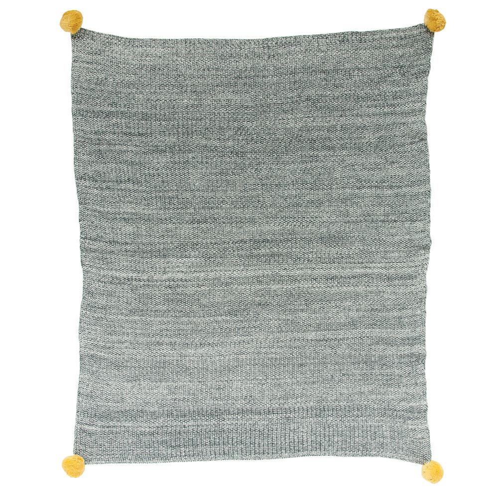 3r Studios Grey Cotton Knit With Pom Poms Baby Blanket Df1706