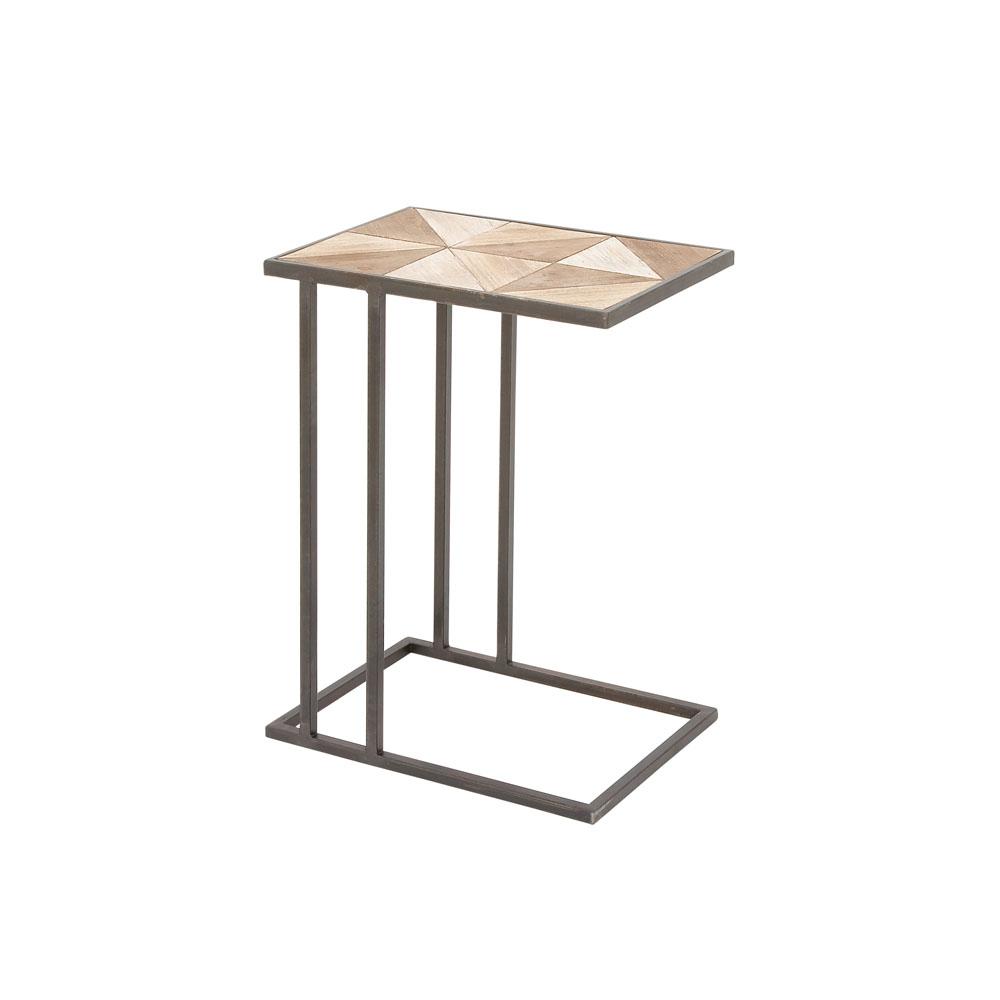 Litton Lane Light Brown Geometric Design Accent Table With Gray Iron Light Brown Geometric Design Accent Table With Gray Iron Frame And Legs