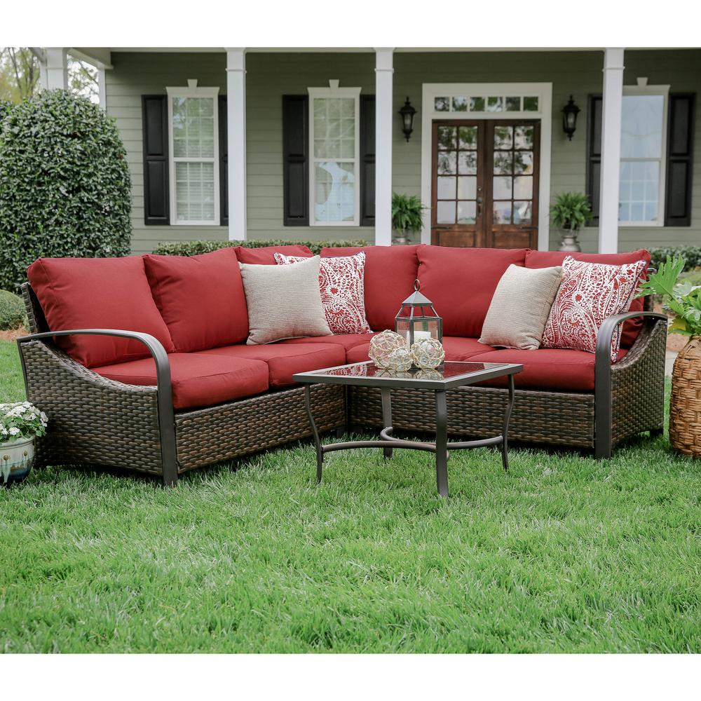 Trenton 4-Piece Wicker Outdoor Sectional Set with Red Cushions-490045