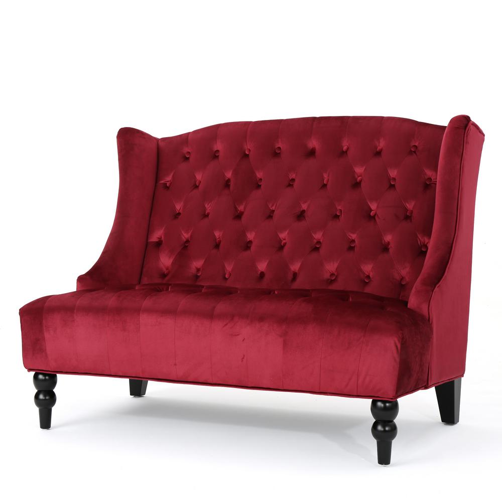 Noble House 2 Seat Wine Tufted Fabric Winged High Back
