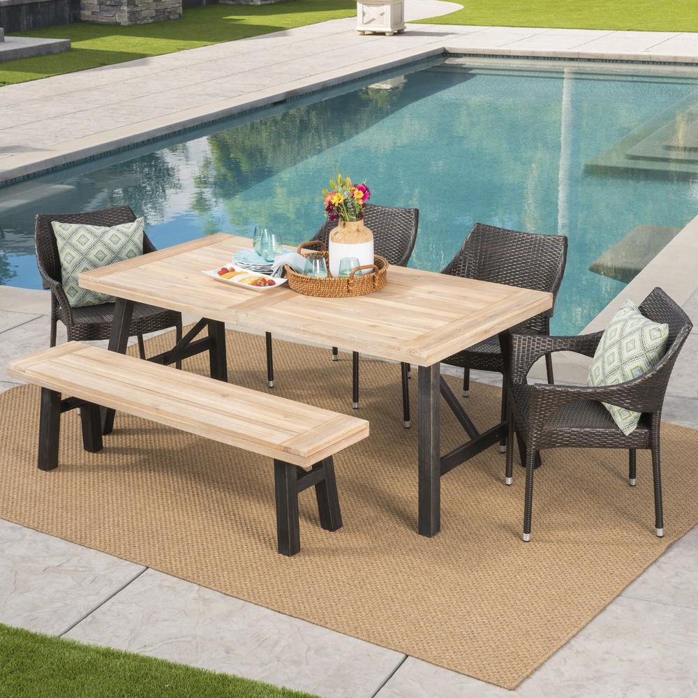 Noble House Coleman 6 Piece Wood And Wicker Outdoor Dining Set