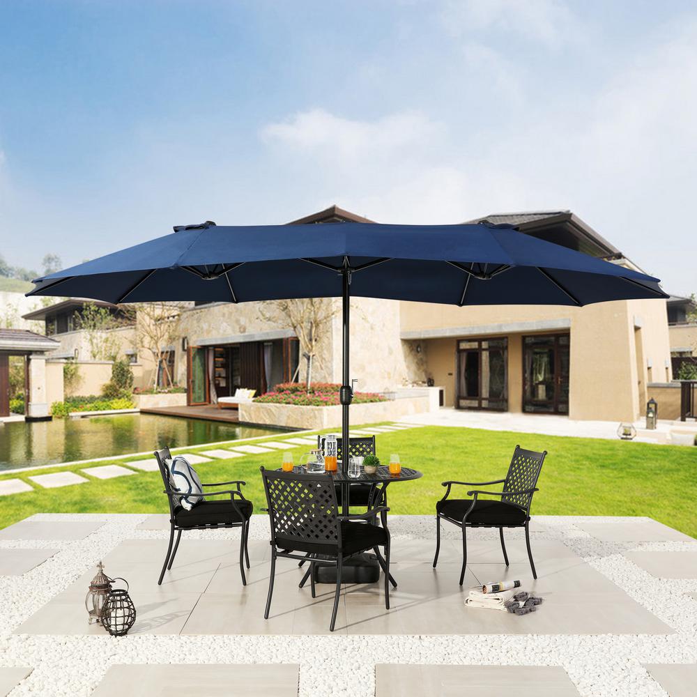 Sunnydaze Decor 9 Ft Fade Resistant Aluminum Market Auto Tilt Patio Umbrella In Navy Blue Jlp 693 The Home Depot