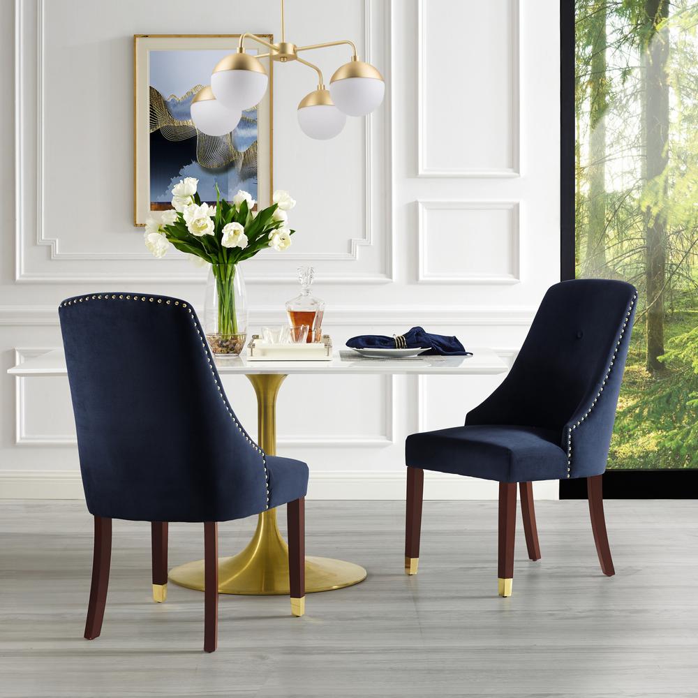 Inspired Home Cora Navy Gold Velvet Metal Tip Leg Dining Chair Set Of 2 Ad89 02ng2 Hd The Home Depot