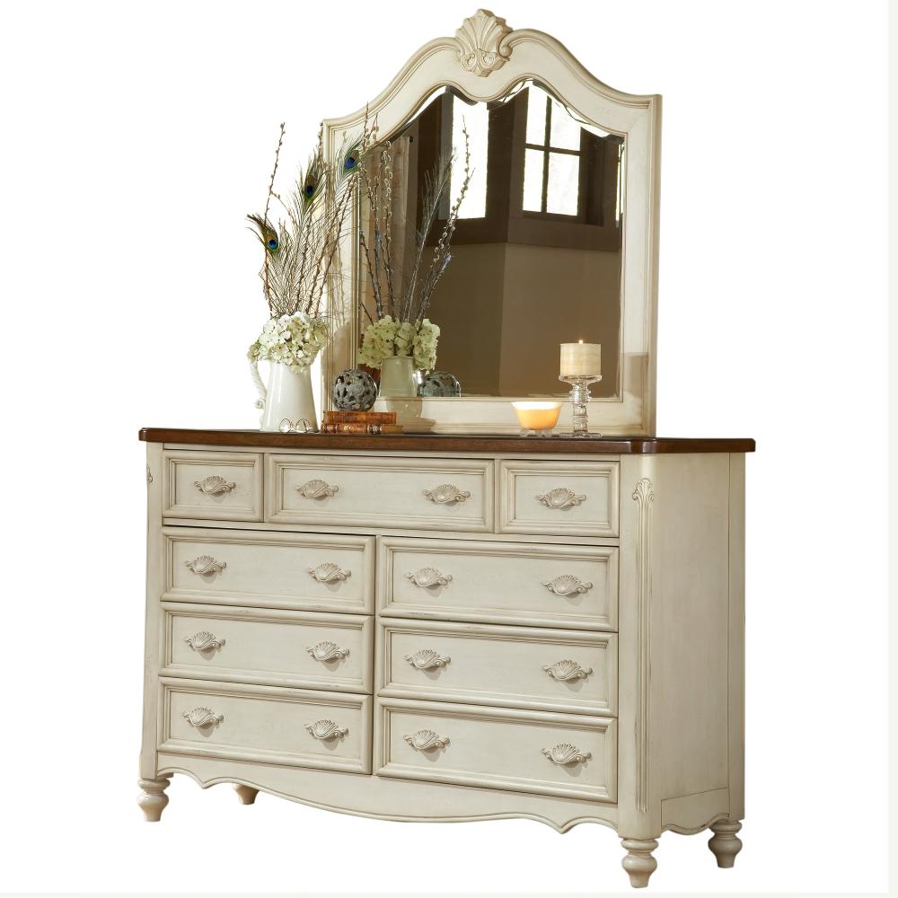 American Woodcrafters Chateau 9 Drawer Antique White Dresser With