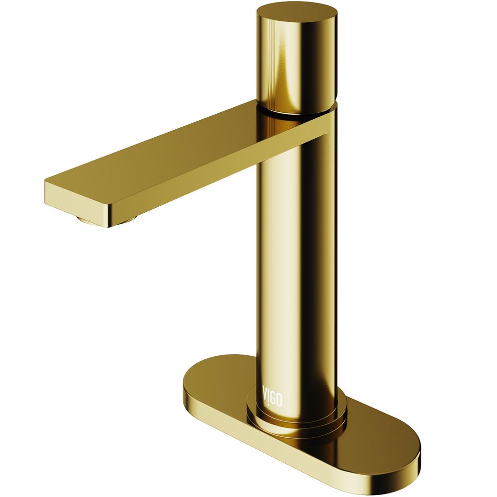 VIGO Madison SingleHandle Single Hole Bathroom Faucet with Deckplate in Matte Gold/Matte Black