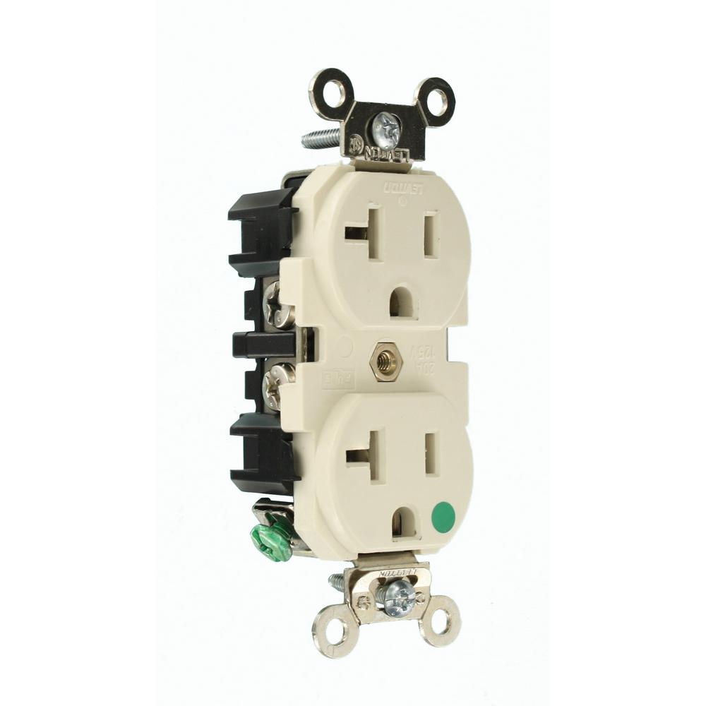 Extra Heavy Duty Hospital Grade Leviton 8300-GY 20 Amp Duplex Receptacle Straight Blade Gray Self Grounding 125 Volt