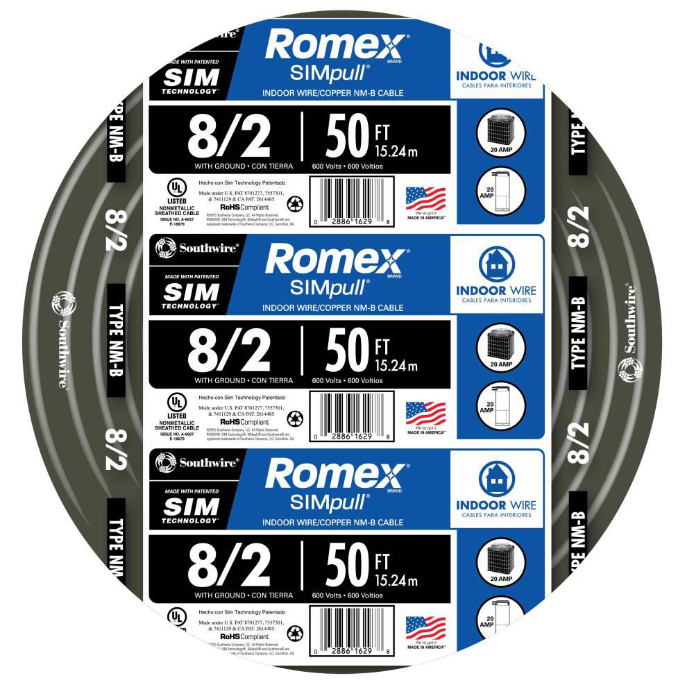 Southwire 50 Ft 8 2 Stranded Romex SIMpull CU NM B W G Wire 28893622 