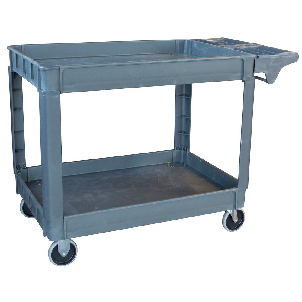 PRO-SERIES Extra-Large 2-Shelf Heavy Duty 4-Wheeled Utility Service Cart in  Gray with 550 lb. Capacity-801484 - The Home Depot