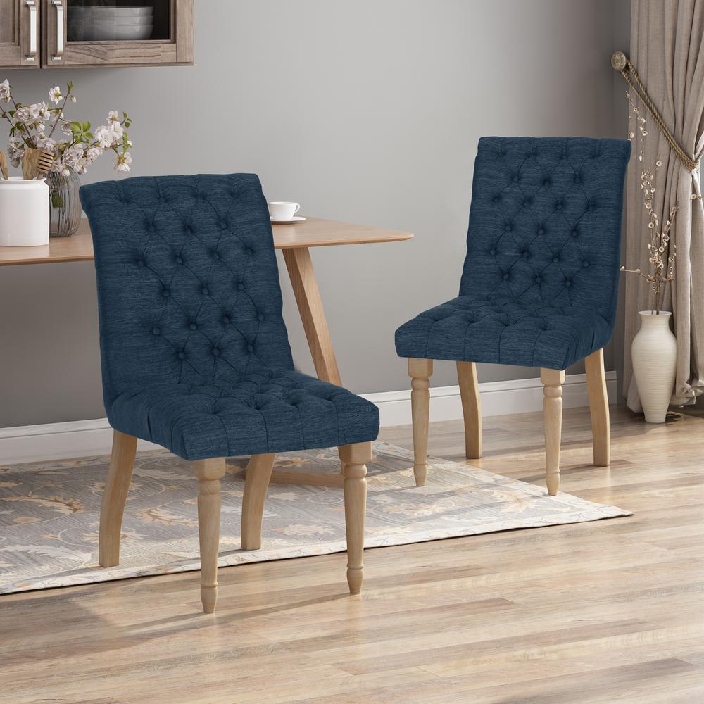 Broxton Navy Blue and Matte Black Fabric Dining Chairs (Set of 2) 66230 The Home Depot