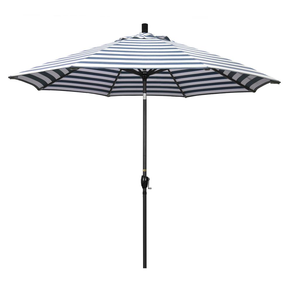 California Umbrella 9 Ft Aluminum Market Push Tilt Matte Black Patio Umbrella In Navy White Cabana Stripe Olefin Gspt908302 F96 The Home Depot