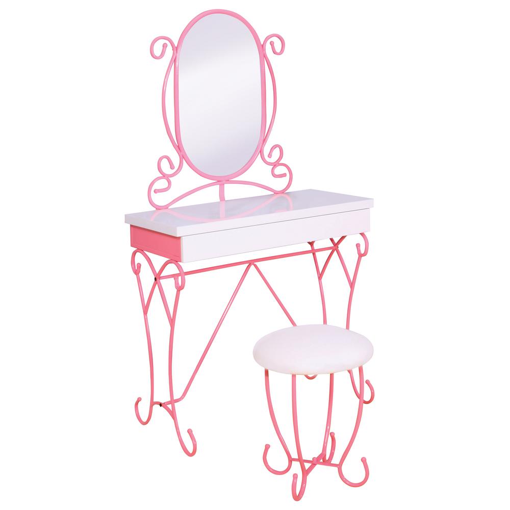 Furniture Of America Vella 2 Piece Pink Princess Style Vanity Set Furniture Of America Vella 2 Piece Pink Princess Style Vanity Set
