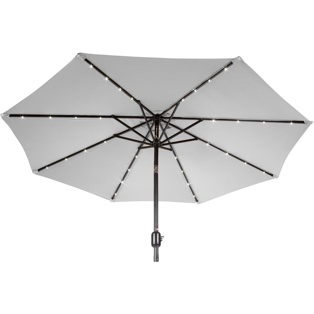 Trademark Innovations 9 Ft Deluxe Solar Powered Led Lighted Patio Umbrella In Gray Patumb Led Gray The Home Depot