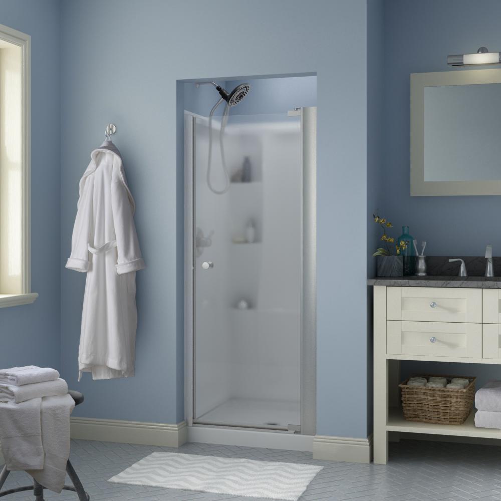 Delta Silverton 33 in. x 643/4 in. SemiFrameless Pivot Shower Door in Nickel with Niebla Glass