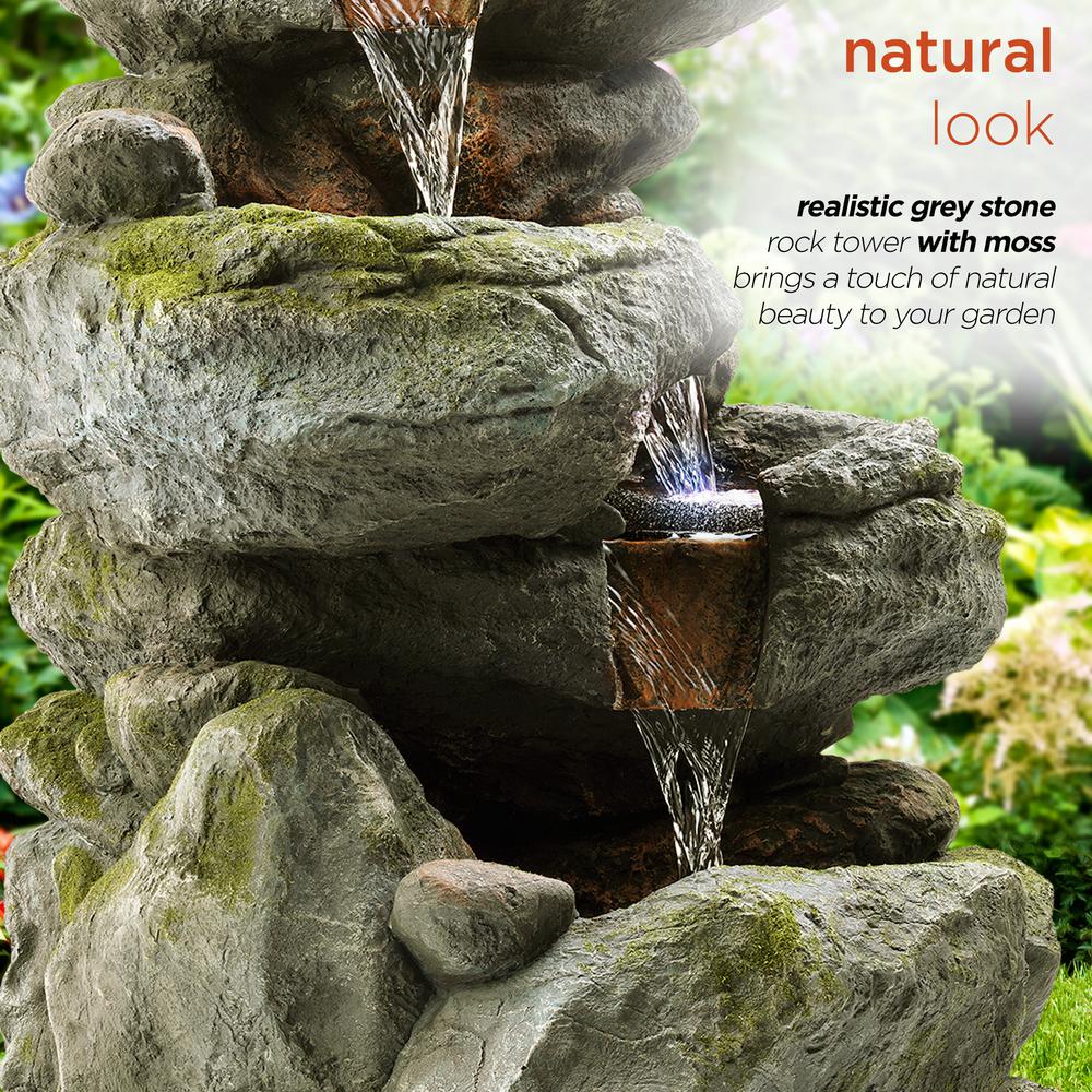 Alpine Corporation 22 In Tall Outdoor 3 Tier Rock Waterfall Fountain With Led Lights Win582 The Home Depot - Garden Oasis Rock Waterfall Fountain