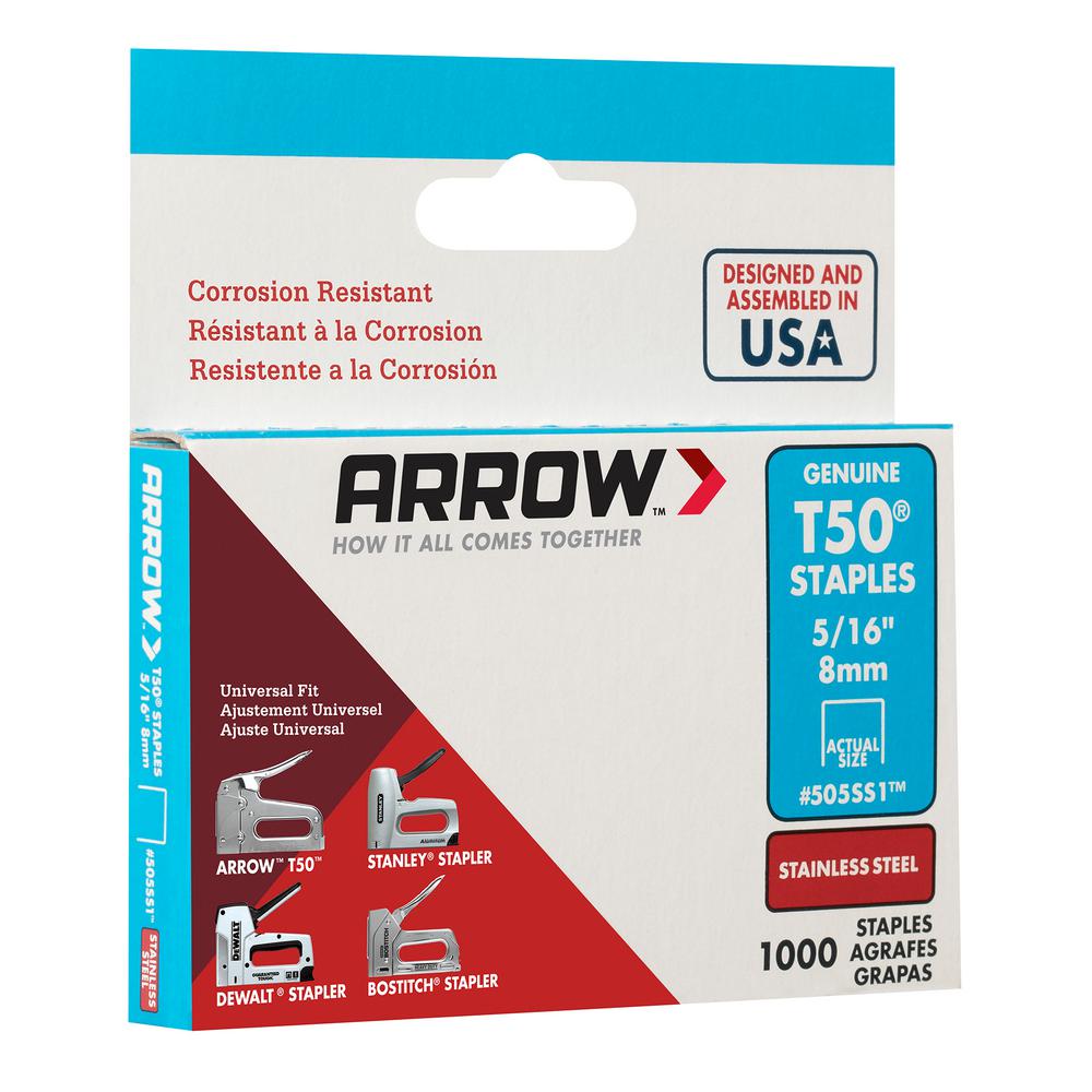 8mm Stainless Steel Staples Pack of 1000 Arrow T50 5//16/"