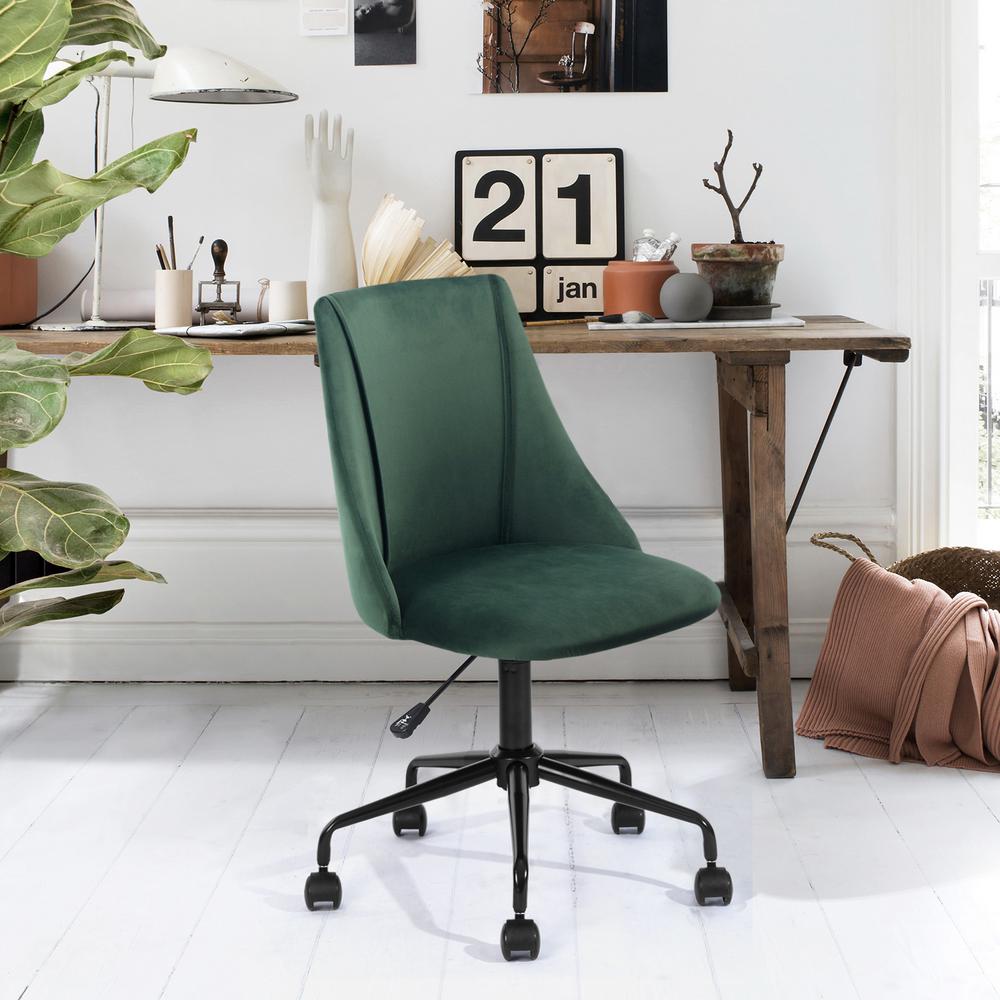 Furniturer Cian Green Velvet Swivel Office Desk Chair Cian 300mm 1pc The Home Depot