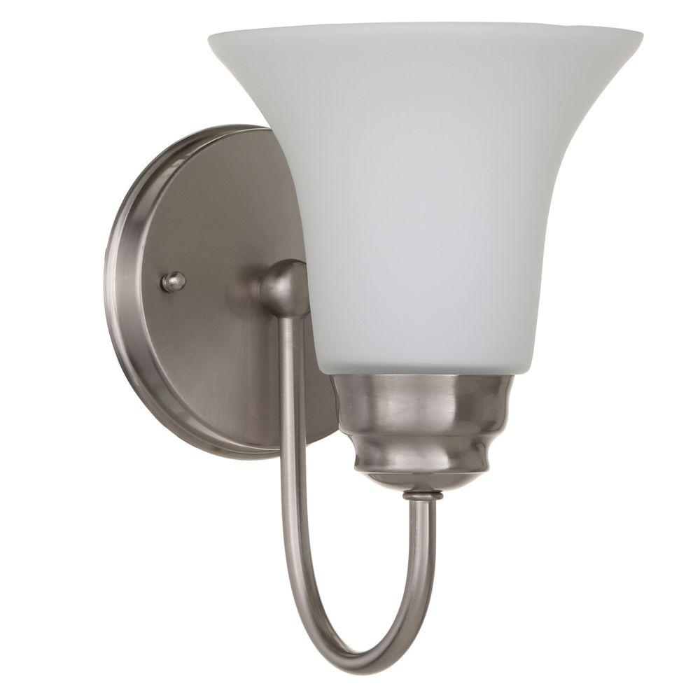 Commercial Electric 1 Light Brushed Nickel Sconce With Frosted Light Brushed Nickel Sconce