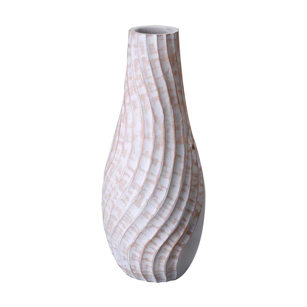Villacera 15 In White Tall Handmade Decorative Tear Drop Mango Wood White Tall Handmade Decorative Tear Drop Mango Wood Swirl Bottle Vase