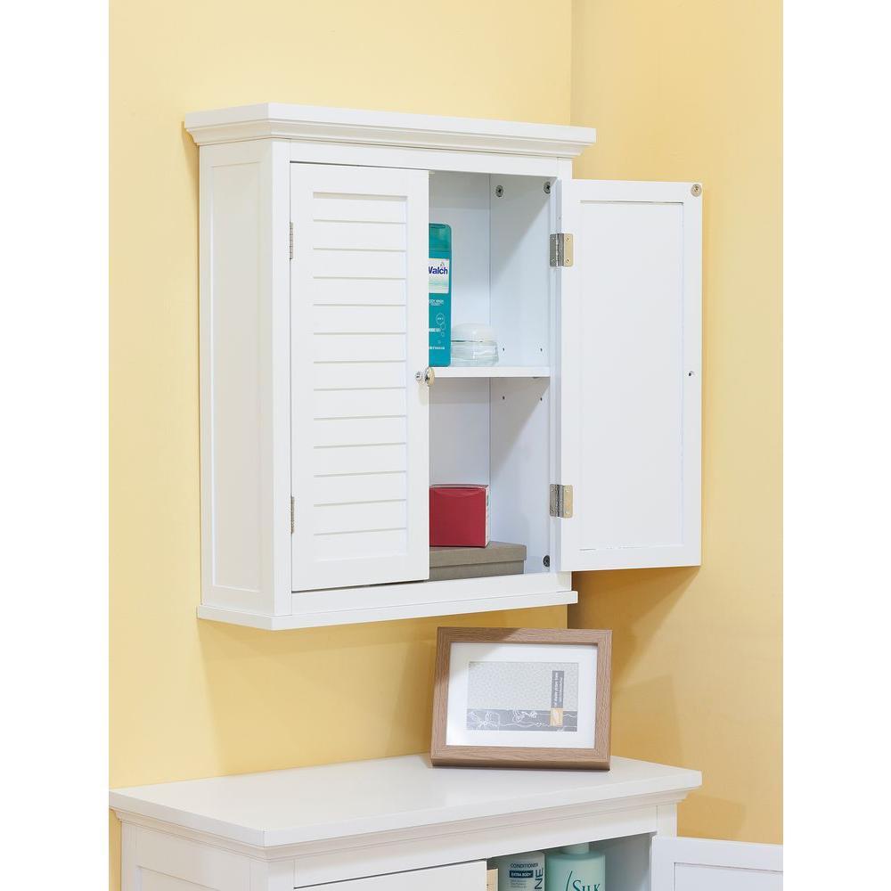 Elegant Home Fashions Simon 20 In W X 24 In H X 7 In D Bathroom Storage Wall Cabinet With 2 Shutter Doors In White Hdt583 The Home Depot