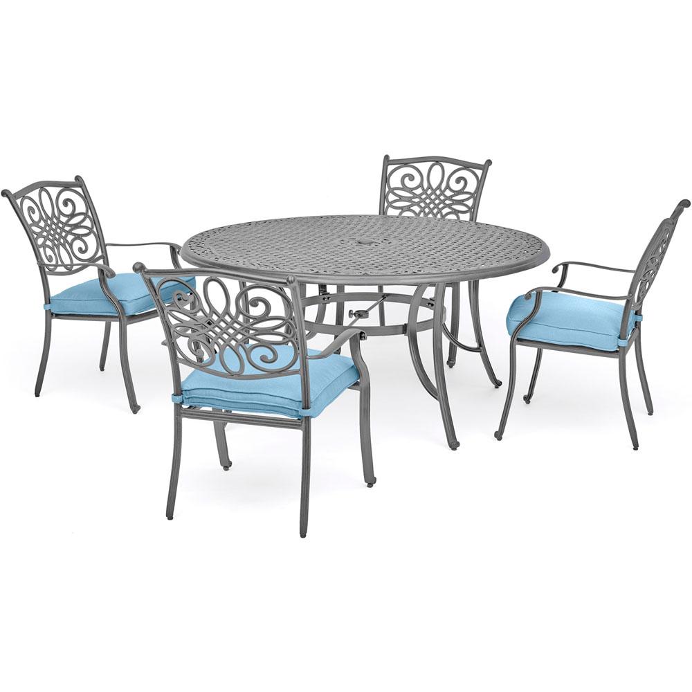 Hanover Traditions 5 Piece Aluminum Outdoor Dining Set With Blue Cushions 4 Chairs And A 48 In Round Table Gray Finish - Aluminum Patio Chairs With Cushions Hanover Traditions 5 Piece Aluminum Outdoor Dining Set With Blue Cushions 4 Chairs And A 48 In Round Table Gray Finish - Aluminum Patio Chairs With Cushions