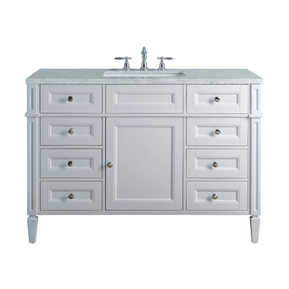 Stufurhome Anastasia French 48 In White Single Sink Bathroom Vanity With Marble Top And Basin