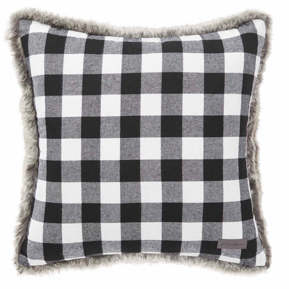 Eddie Bauer Cabin White Plaid Fur 20 in. x 20 in. Throw Pillow