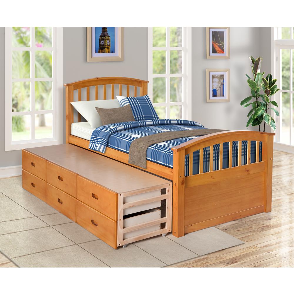 Harper Bright Designs Oak Twin Size Platform Bed With 6 Drawers
