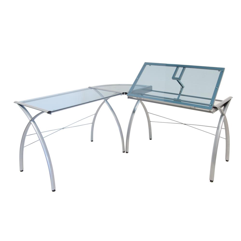 Studio Designs Futura Ls Silver Blue Metal And Glass Craft Corner Studio Designs Futura Ls Silver Blue Metal And Glass Craft Corner Work Table With Angle