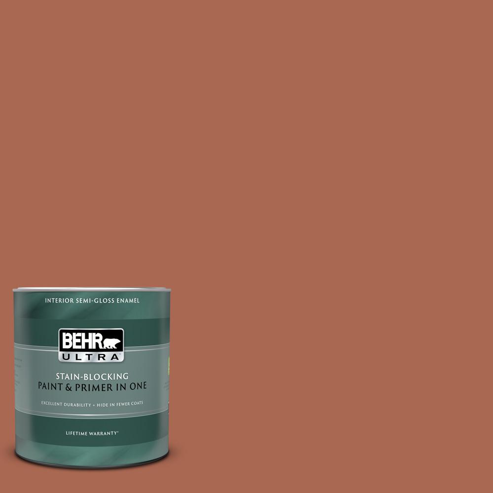 BEHR ULTRA 1 qt. #220D-7 Mojave Sunset Semi-Gloss Enamel Interior Paint ...