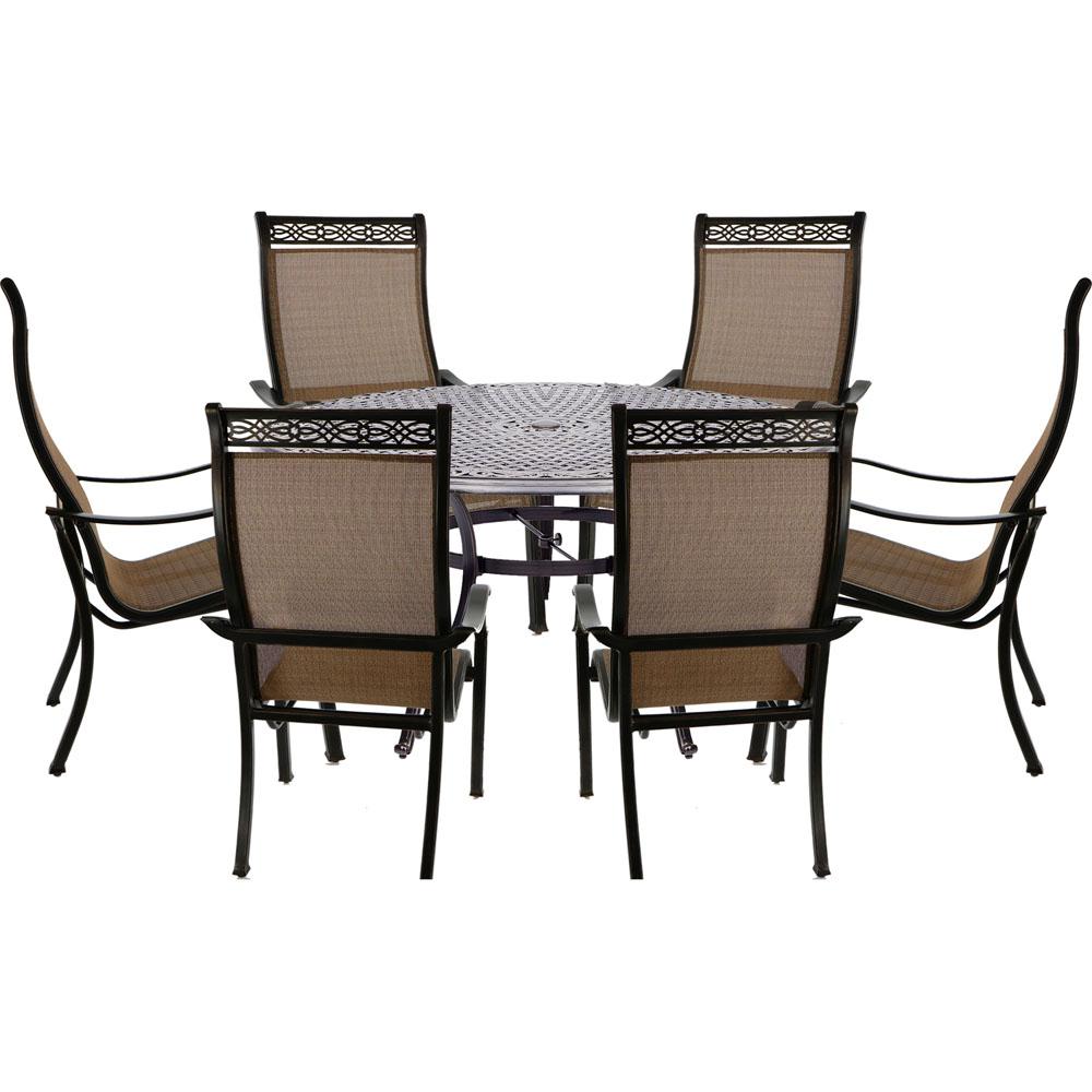6 7 Person Round Patio Dining Sets Furniture Manor 7 Piece Outdoor Dining Set With 6 Sling Chairs And Cast Top Table